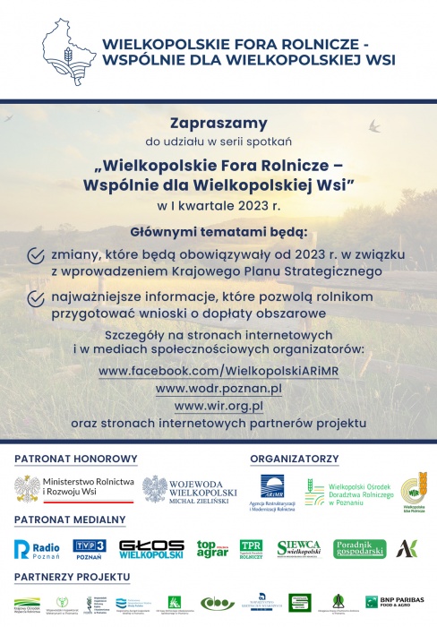 Cykl spotkań pod nazwą "Wielkopolskie Fora Rolnicze – Wspólnie dla Wielkopolskiej Wsi"