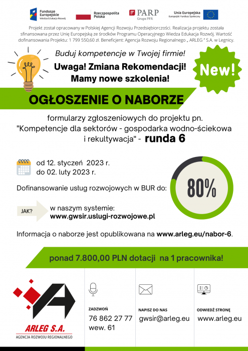  6. NABÓR WNIOSKÓW do Projektu  pn. „Kompetencje dla sektorów – gospodarka wodno-ściekowa i rekultywacja”