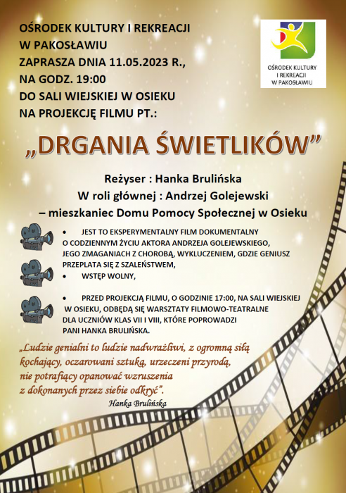 Projekcja filmu pt. "DRGANIA ŚWIETLIKÓW"