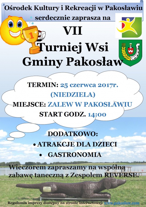 ZAPRASZAMY NA VII TURNIEJ WSI GMINY PAKOSŁAW