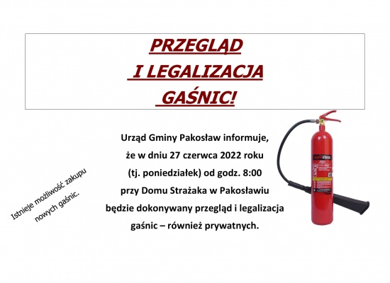 PRZEGLĄD I LEGALIZACJA GAŚNIC