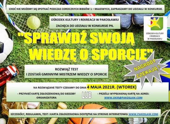 Konkurs pn. "SPRAWDŹ SWOJĄ WIEDZĘ O SPORCIE" -