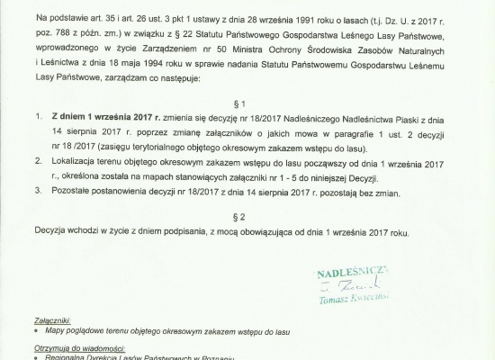 Okresowy zakaz wstępu do lasu w poszczególnych leśnictwach