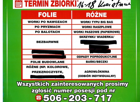 Uwaga rolnicy - zbiórka zużytej folii