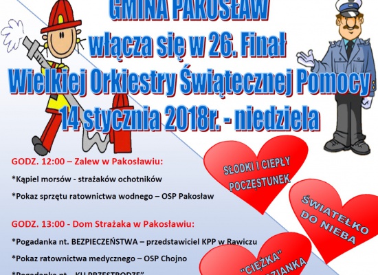 26. Finał Wielkiej Orkiestry Świątecznej Pomocy na terenie Gminy Pakos