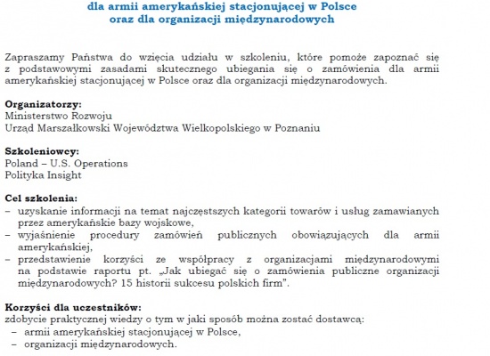 Zaproszenie na szkolenie specjalistyczne - współpraca z bazami USA